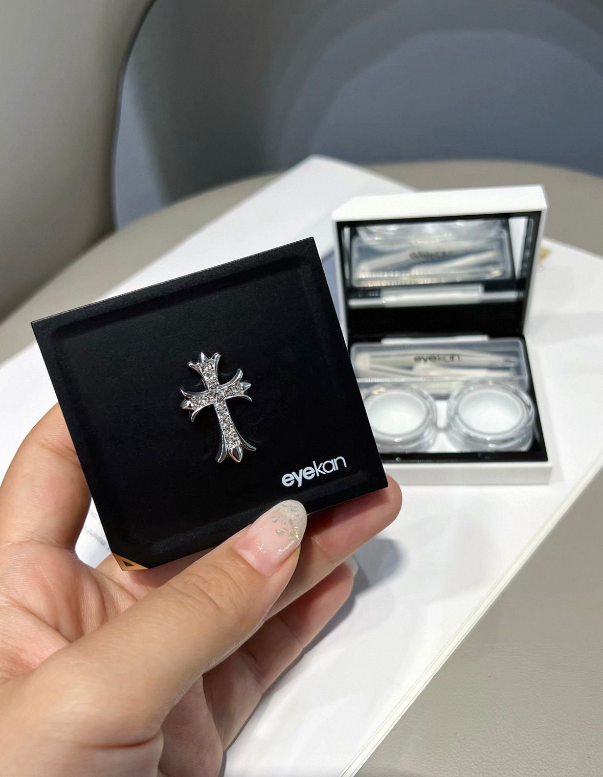 Gothic Luxe | Embellished Cross Mirror Contact Lens Case