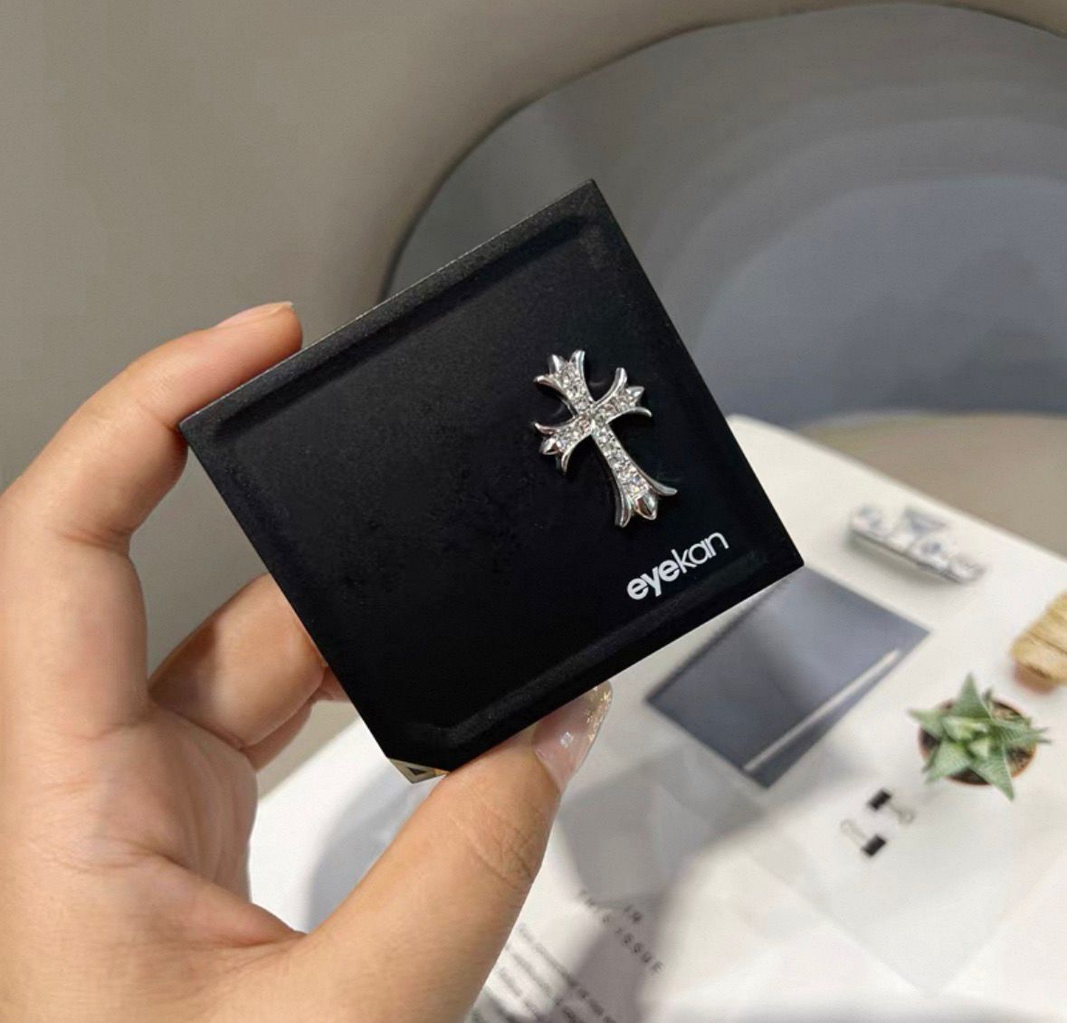 Gothic Luxe | Embellished Cross Mirror Contact Lens Case